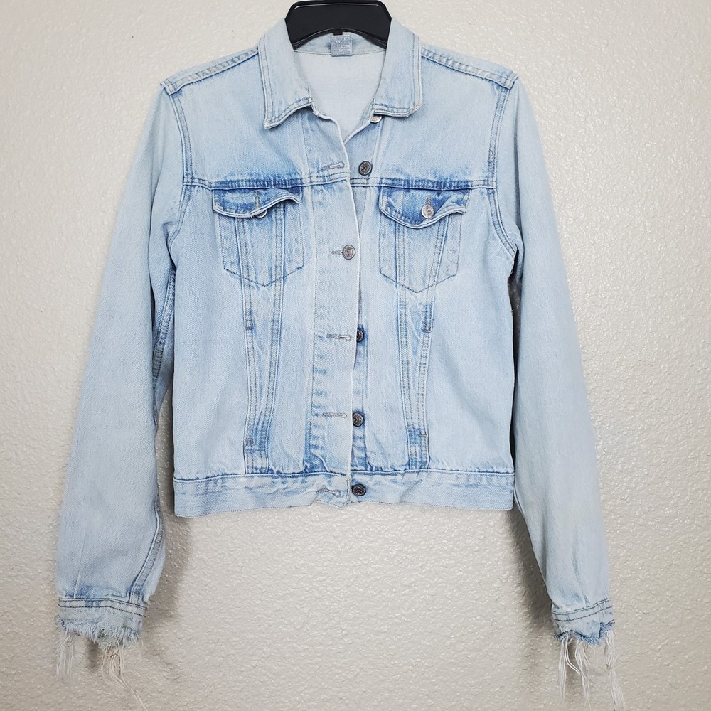 E.LAND JEANG women's denim jacket siz 3 Small light blue Y2K buttons Cotton 100%